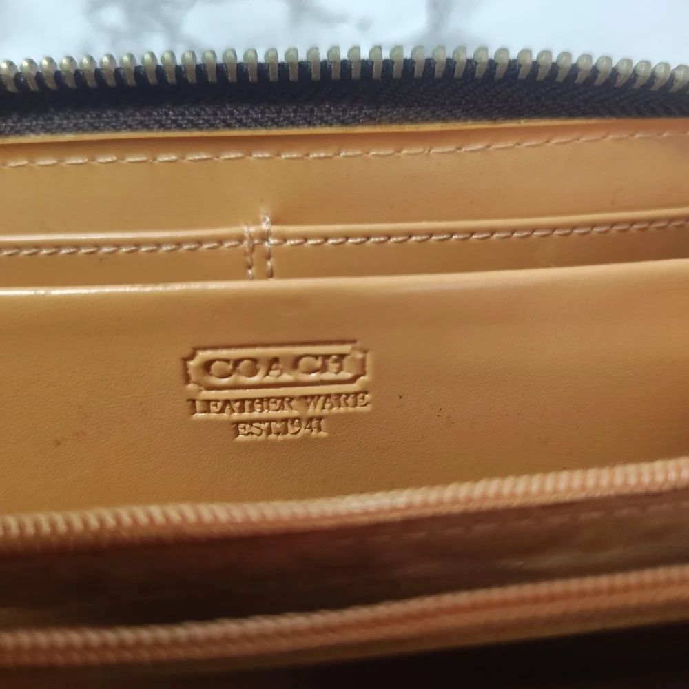 Coach Brown Signature Canvas Wristlet with Silver Accents - Picture 4 of 5